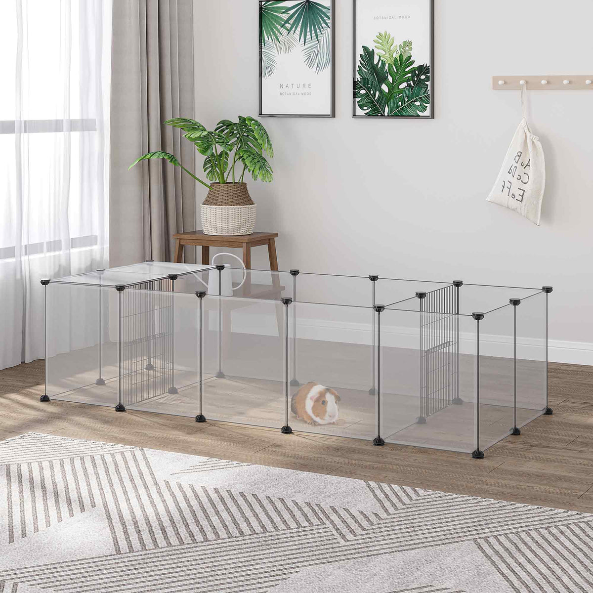 Set aus 2 modularen Kleintiergehegen, 40 Paneele für Kaninchen, Hamster, Welpen, Meerschweinchen, 175 x 70 x 45 cm, weiß