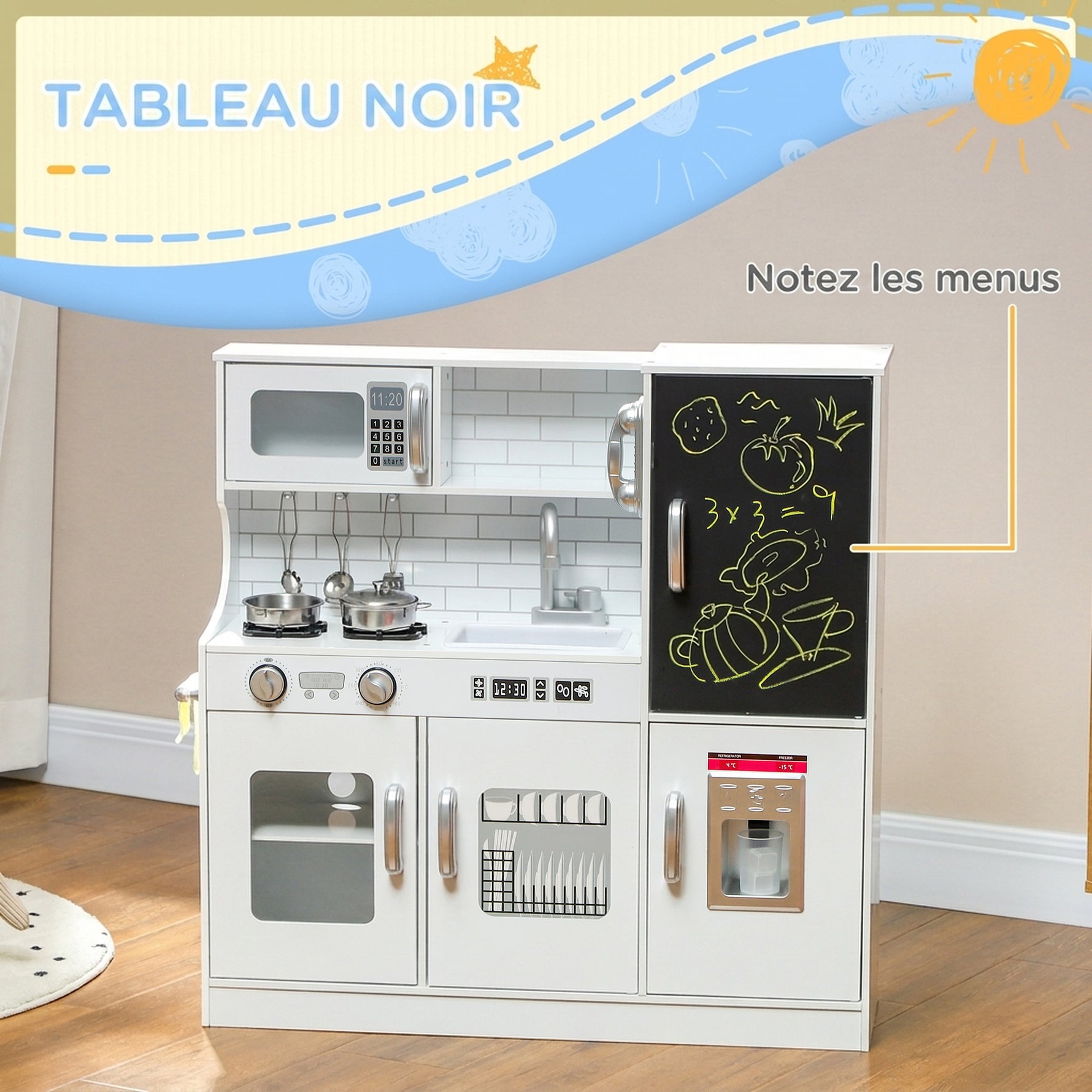 Cuisine enfant jouet d'imitation pour enfant - dinette enfant de 3-8 ans, blanc