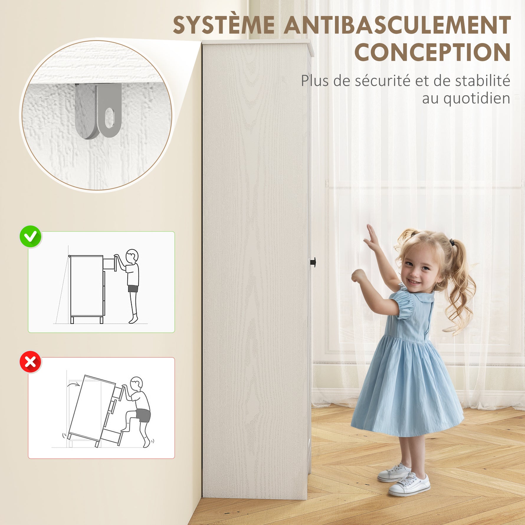 Armoire de Rangement buffet cuisine avec 2 étagères réglables- Hauteur 170 cm en Bois Blanc