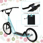 Trottinette patinette pour Enfants à partir de 5 Ans Grands pneus en Caoutchouc Guidon réglable poignée Frein et béquille Acier Charge max. 100 Kg Bleu