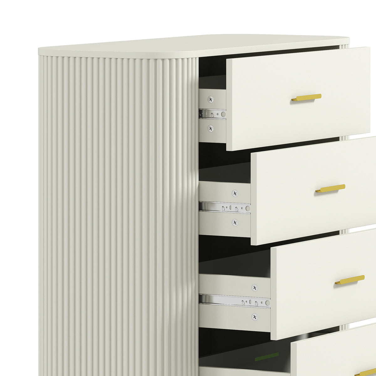 Cassettiera a 5 cassetti, mobile contenitore con frontali scanalati e piedini in metallo, stile moderno, 90x44x120 cm, grigio chiaro
