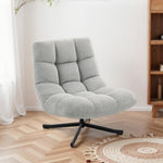 Fauteuil salon sans accoudoirs, chaise pivotante en tissu chenille, assise large, 75 x 95 x 90 cm gris clair