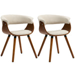 Lot de 2 chaises de salle à manger, chaises de cuisine rembourrées avec dossier incurvé et pieds en bois massif, beige