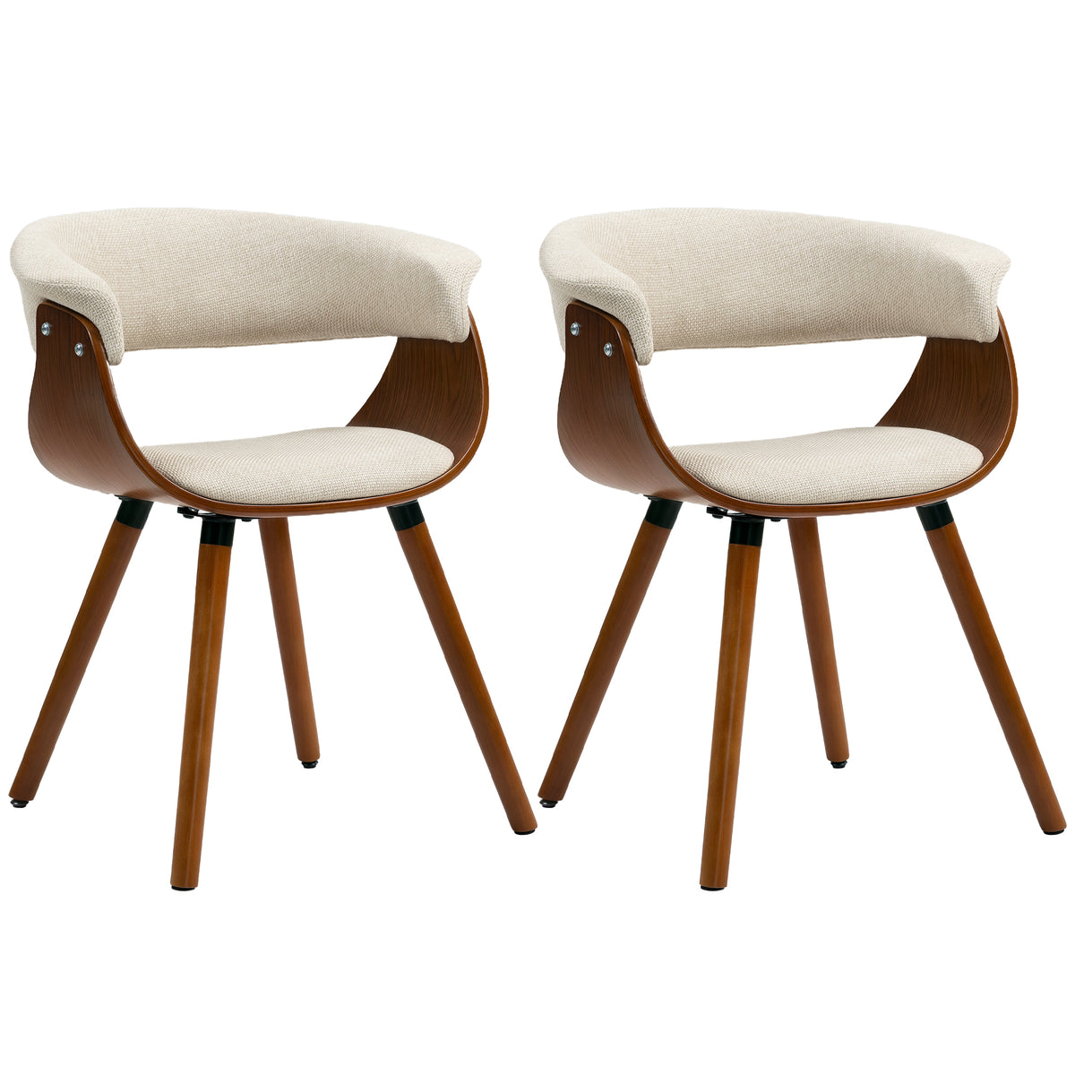 Lot de 2 chaises de salle à manger, chaises de cuisine rembourrées avec dossier incurvé et pieds en bois massif, beige