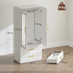 Armoire chambre penderie avec miroir, 2 tiroirs, 2 portes et barre de suspension, 80 x 50 x 180 cm, blanc