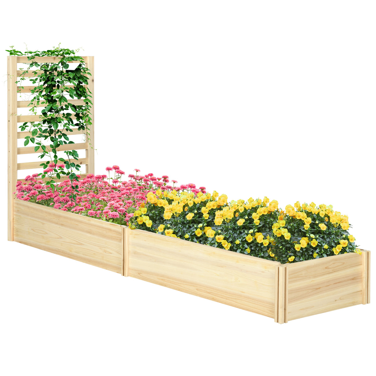 Jardinière avec treillis bac à fleurs jardinière de jardin dim. 230L x 60l x 110H cm effet bois naturel