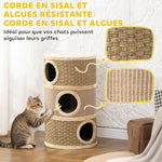 Krabton voor katten Krabpaal van natuurlijk sisal en zeegras bedekt met pluche 45 x 45 x 79 cm Kaki Bruin