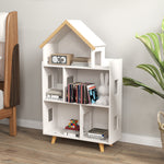 Libreria a forma di casetta per bambini, scaffale portaoggetti per giocattoli e libri, 3 livelli, 65 x 25 x 108,5 cm, bianco e naturale