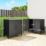 Gartenschrank aus Metall, Outdoor-Aufbewahrungsschrank, Edelstahl-Dach und Rollen, Schwarz