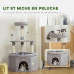 Arbre à chat tour de jeux pour chats griffoirs sisal, plate-forme, niche, tissu peluche, balles, 49x49x114cm gris clair
