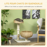 Arbre à chat griffoir 2 niveaux hauteur 72 cm poteau sisal avec niche et plateforme 1 balle suspendue