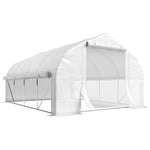 Serre tunnel de jardin 12 m², serre de jardin tunnel avec porte et 8 fenêtres, bâche PE 140 g/m² 400 x 200 x 200cm blanc