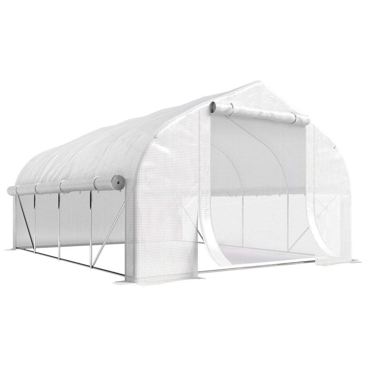 Serre tunnel de jardin 12 m², serre de jardin tunnel avec porte et 8 fenêtres, bâche PE 140 g/m² 400 x 200 x 200cm blanc