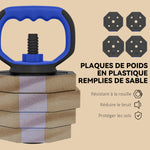 Set di manubri per bodybuilding 6-in-1, manubrio regolabile da 30 kg, kettlebell, bilanciere, supporto per flessioni, blu