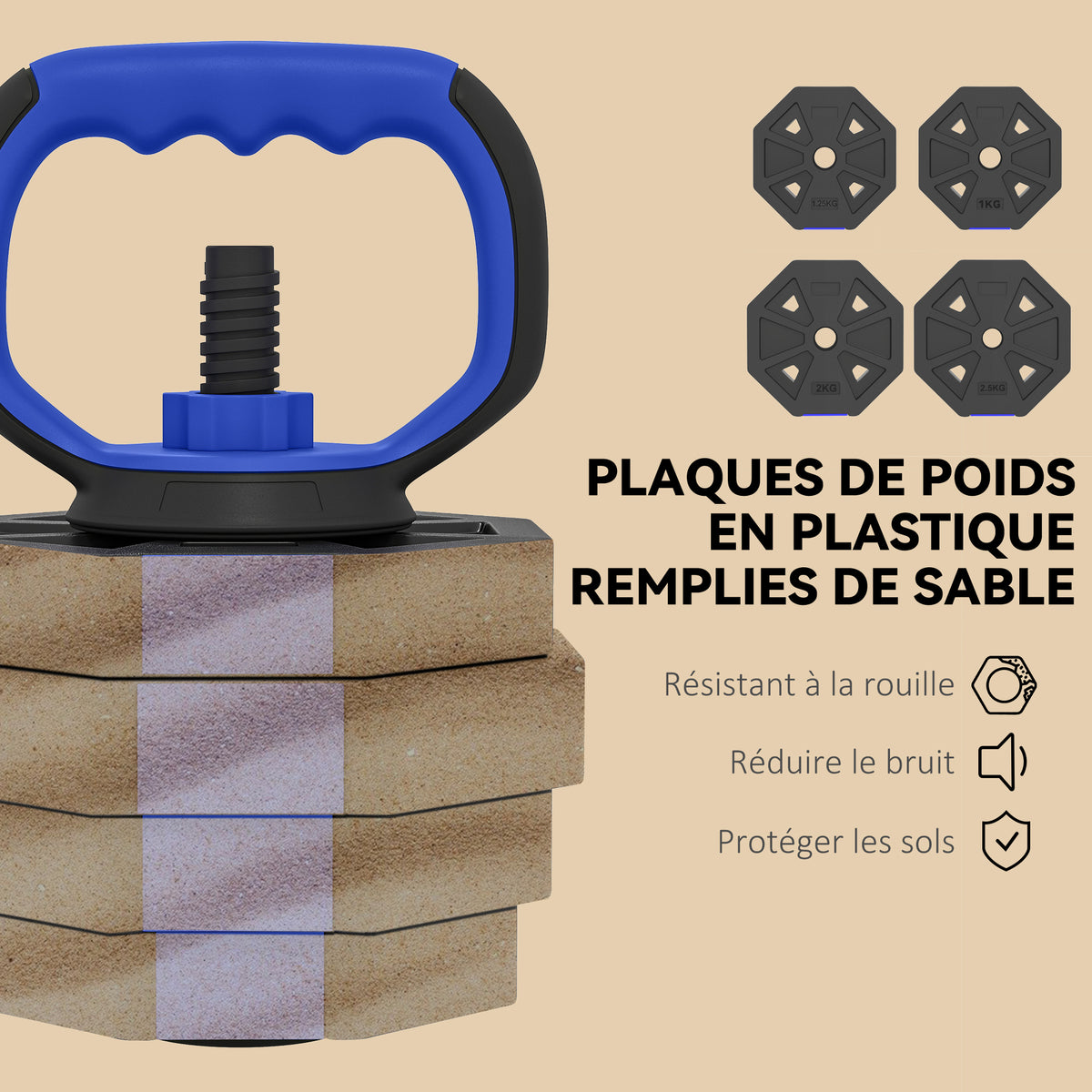 Set di manubri per bodybuilding 6-in-1, manubrio regolabile da 30 kg, kettlebell, bilanciere, supporto per flessioni, blu