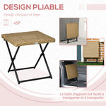 Table basse pliable de jardin style cosy chic dim. 40L x 40l x 40H cm métal époxy résine tressée bois naturel