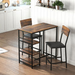 Conjunto de mesa de bar con 2 taburetes, mesa alta de cocina y 2 sillas de bar acolchadas de PU, marrón rústico