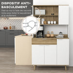 Armoire de cuisine meuble de rangement 4 portes 1 tiroir design scandinave 98 x 39 x 180 cm blanc et naturel