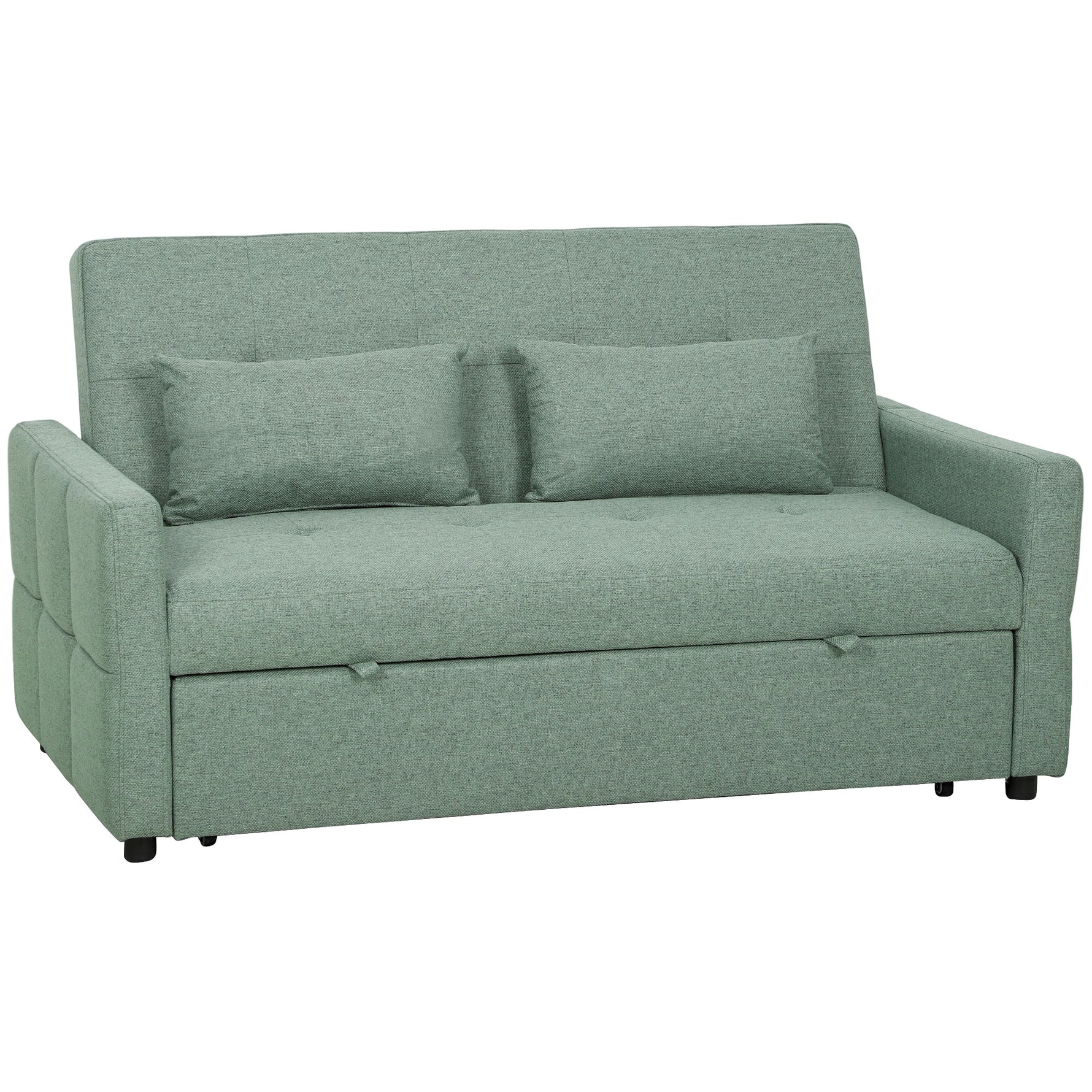 Canapé Convertible 2 Places 3 en 1, Canapé-Lit Clic Clac 160 cm, Dossier Réglable, Assise Large, 2 Oreillers, Vert