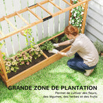 Jardinière surélevée avec treillis latéral et supérieur, bac à fleurs trous de drainage, 200x44x113,5cm, bois naturel