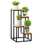 Étagère à plantes étagère à fleurs en métal et bois 4 niveaux de différentes hauteurs style industriel 34 x 34 x 66 cm