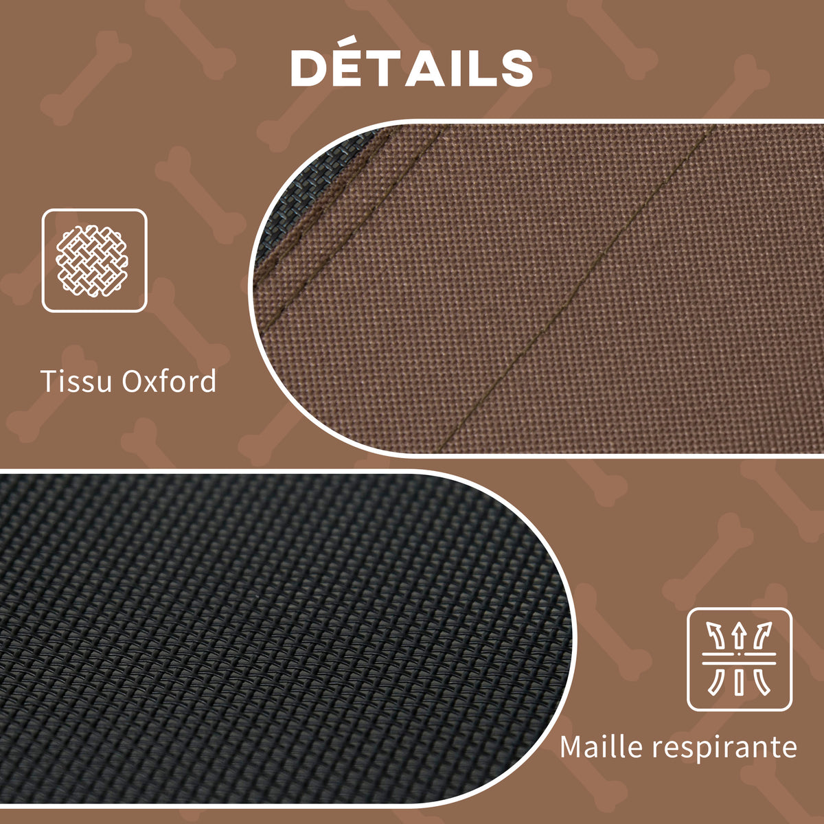 Raised dog/cat bed, UV-resistant micro-perforated Oxford fabric + parasol + carry bag included, brown/black