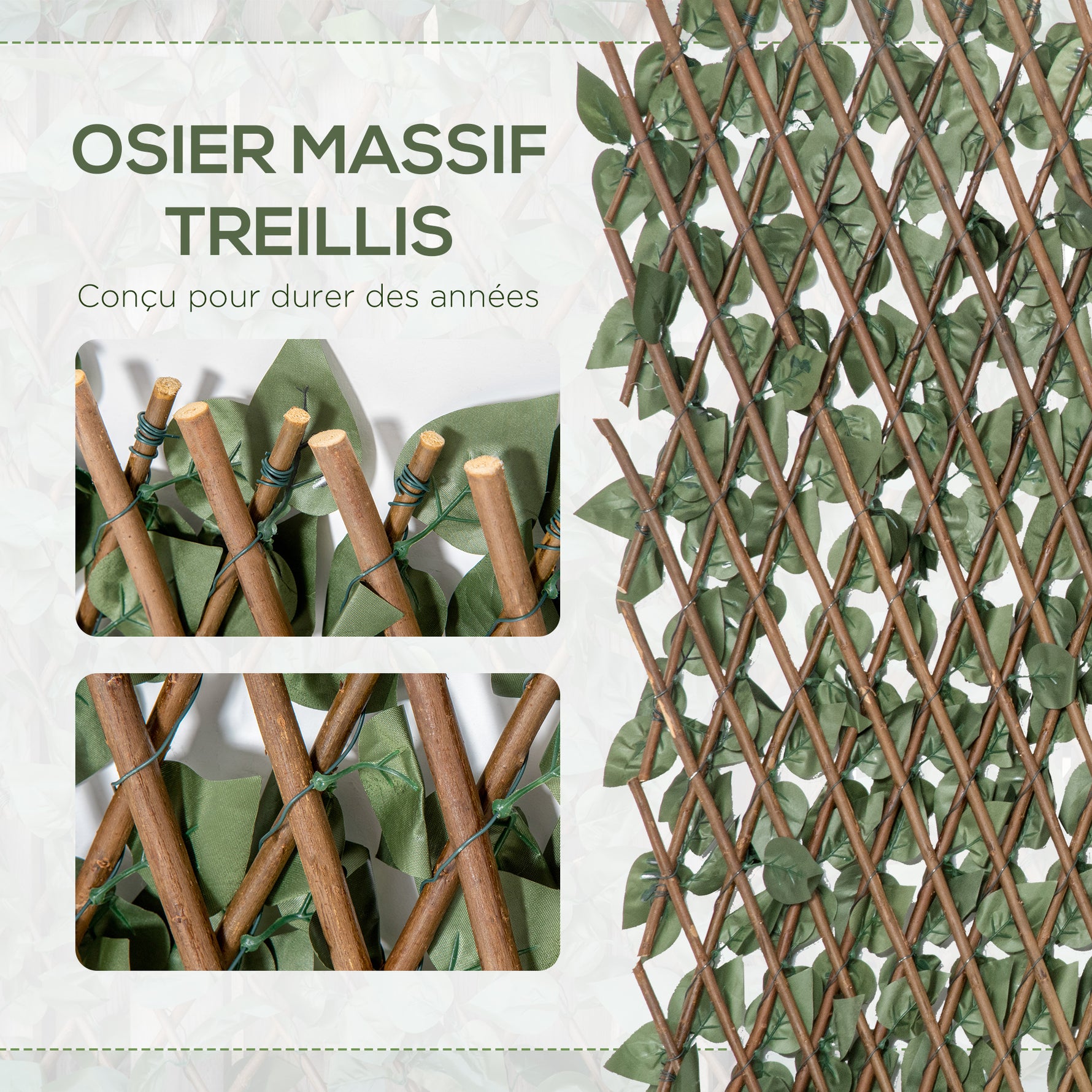 Lot de 4 Haies Artificielles de Lierre Extensible, Feuilles Murale Brise-vue en Polyester Osier, 200 x 100 cm, Vert