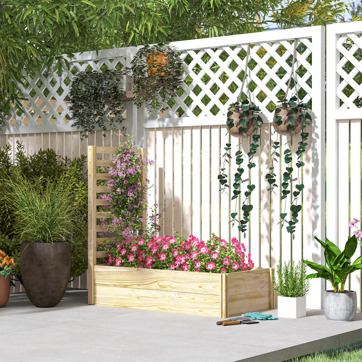 Jardinière avec treillis bac à fleurs jardinière de jardin dim. 115L x 60l x 110H cm effet bois naturel