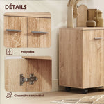 Meuble de Rangement Buffet bas sur roulettes avec 2 Portes étagère Interne 60 x 35 x 65 cm bois naturel