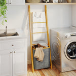 Bamboo towel rack with laundry basket, towel ladder with 1 laundry basket, 43 x 35 x 133 cm, gray
