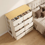Commode 8 Tiroirs en Tissu, Meuble de Rangement avec 4 Poches, 2 Crochets, Structure en Acier, 80 x 30 x 94,5 cm, Beige