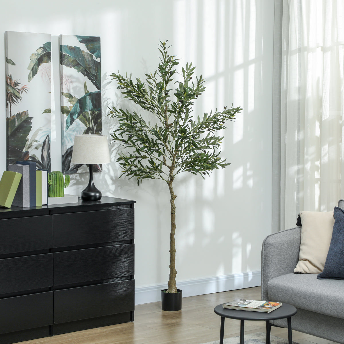 Olivier artificiel 180 cm plante artificielle intérieur, décoration pour maison, bureau, salon, chambre