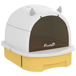 Maison de toilette pour chat bac à litière fermé chat poignée de transport porte translucide 40,5 x 52 x 39 cm jaune