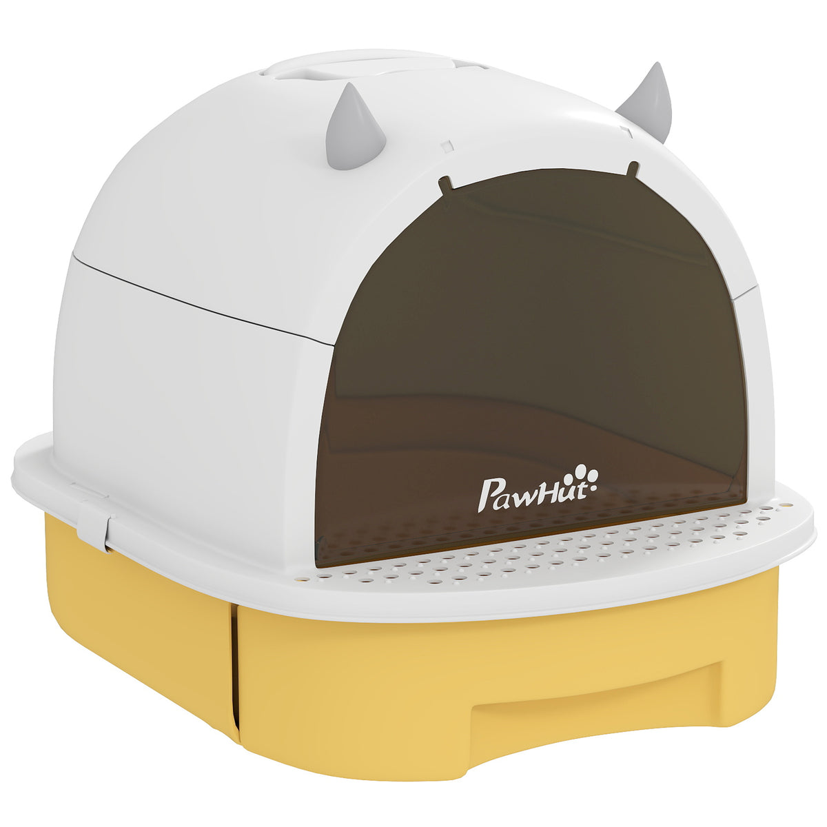 Maison de toilette pour chat bac à litière fermé chat poignée de transport porte translucide 40,5 x 52 x 39 cm jaune