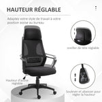 Chaise bureau ergonomique, fauteuil de bureau en maille, appui-tête, hauteur réglable, 64 x 55 x 116-126 cm, noir