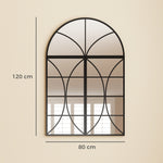 Miroir mural arqué 80 x 120 cm, lot de 3 pièces, miroir verrière en forme de fenêtre, verre trempé et métal, noir