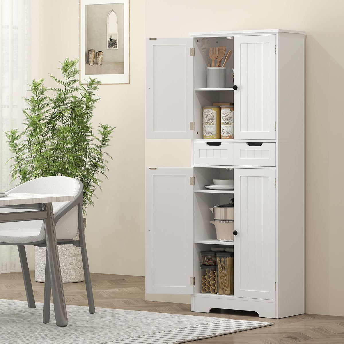 Meuble de salle de bain, meuble de rangement avec tiroir et 4 portes, style moderne, 60 x 30 x 160 cm, blanc