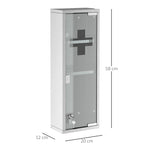 Armoire à Pharmacie 2 étagères 3 Niveaux 20L x 12l x 58H cm Porte Verre trempé Symbole Croix Acier INOX.