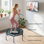 Trampoline de fitness 114 cm, cordes élastiques, poignée réglable 3 positions, trampoline d'exercice silencieux, bleu