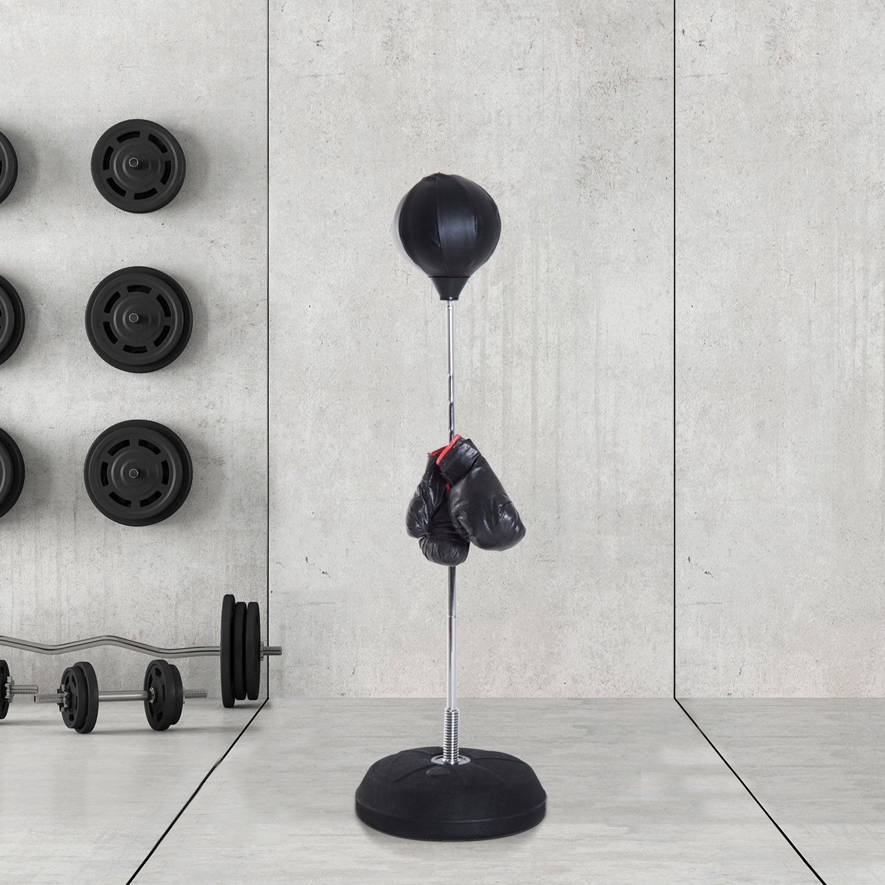 Sac de Frappe sur Pied Punching ball sur pied réglable en hauteur 126-144 cm avec gants, pompe et base de lestage pour adolescents et débutants noir