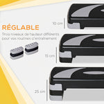 Stepper Fitness Aérobic hauteur réglable 10/15/20 cm surface antidérapante 80 x 31 x 20 cm plastique noir gris