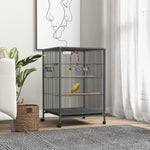 Cage oiseau sur pied cage sur roulettes avec balançoire, perchoirs et plateau coulissant 48 x 46 x 78 cm en acier noir