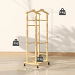 Portant à vêtements sur roulettes, porte-manteaux en bambou, double cintre intégré, 47 x 33,7 x 105,5 cm, bois naturel