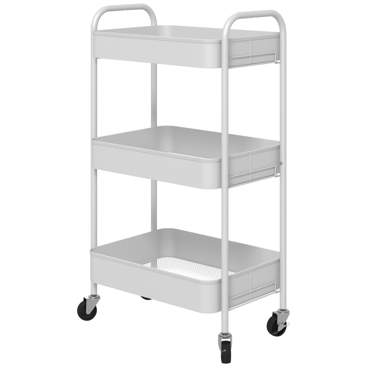 Desserte chariot de rangement en acier chariot de service à roulettes 3 plateaux ajourés 45 x 30,6 x 79 cm blanc