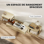 Meuble TV suspendu meuble télé pour téléviseur 50 pouces tiroir étagères passe-câbles 120x24x22,4cm effet bois naturel