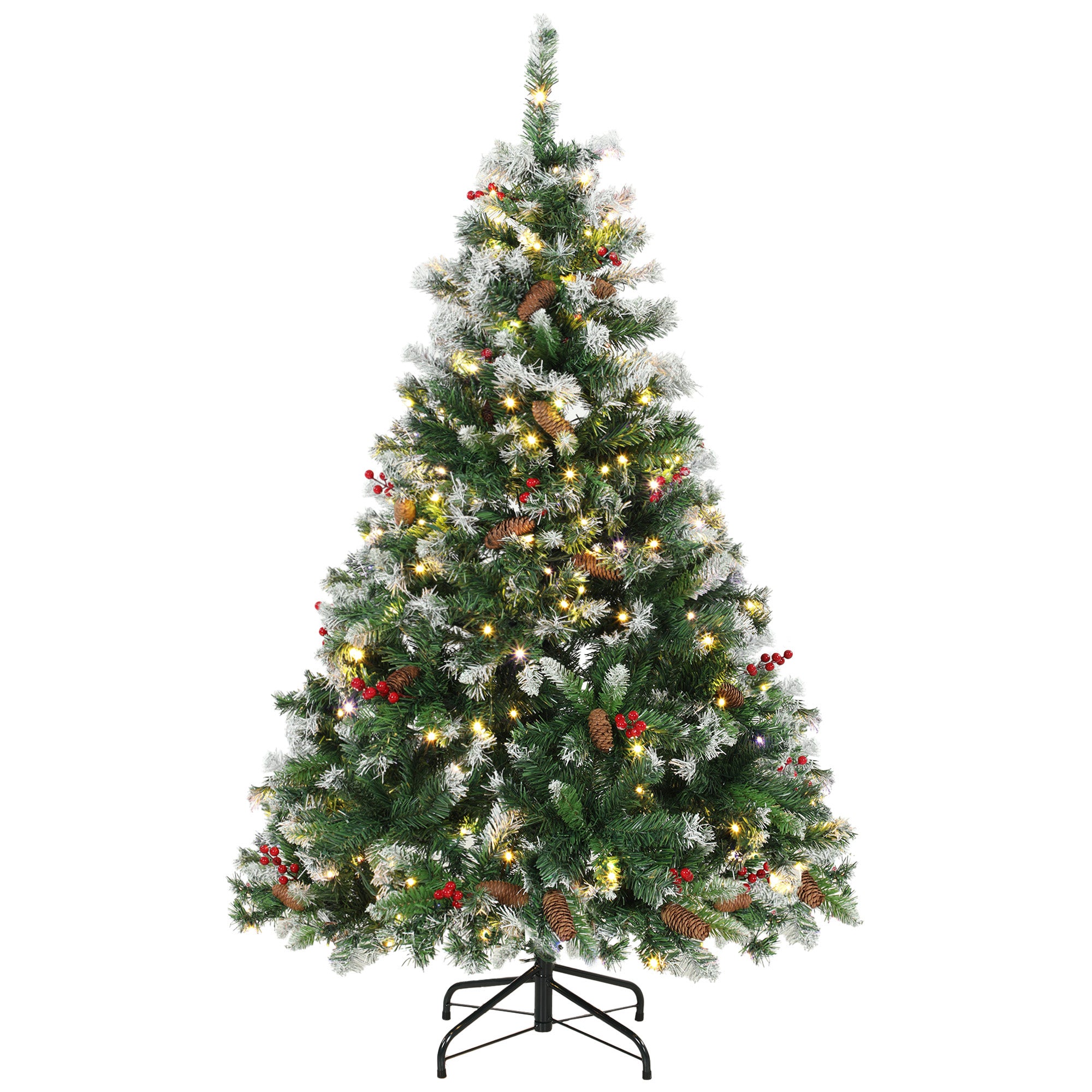 Künstlicher Weihnachtsbaum, beleuchtet und beschneit, 150 cm, Weihnachtsbaum, Fernbedienung, 11 Beleuchtungsmodi, 210 LEDs, Grün