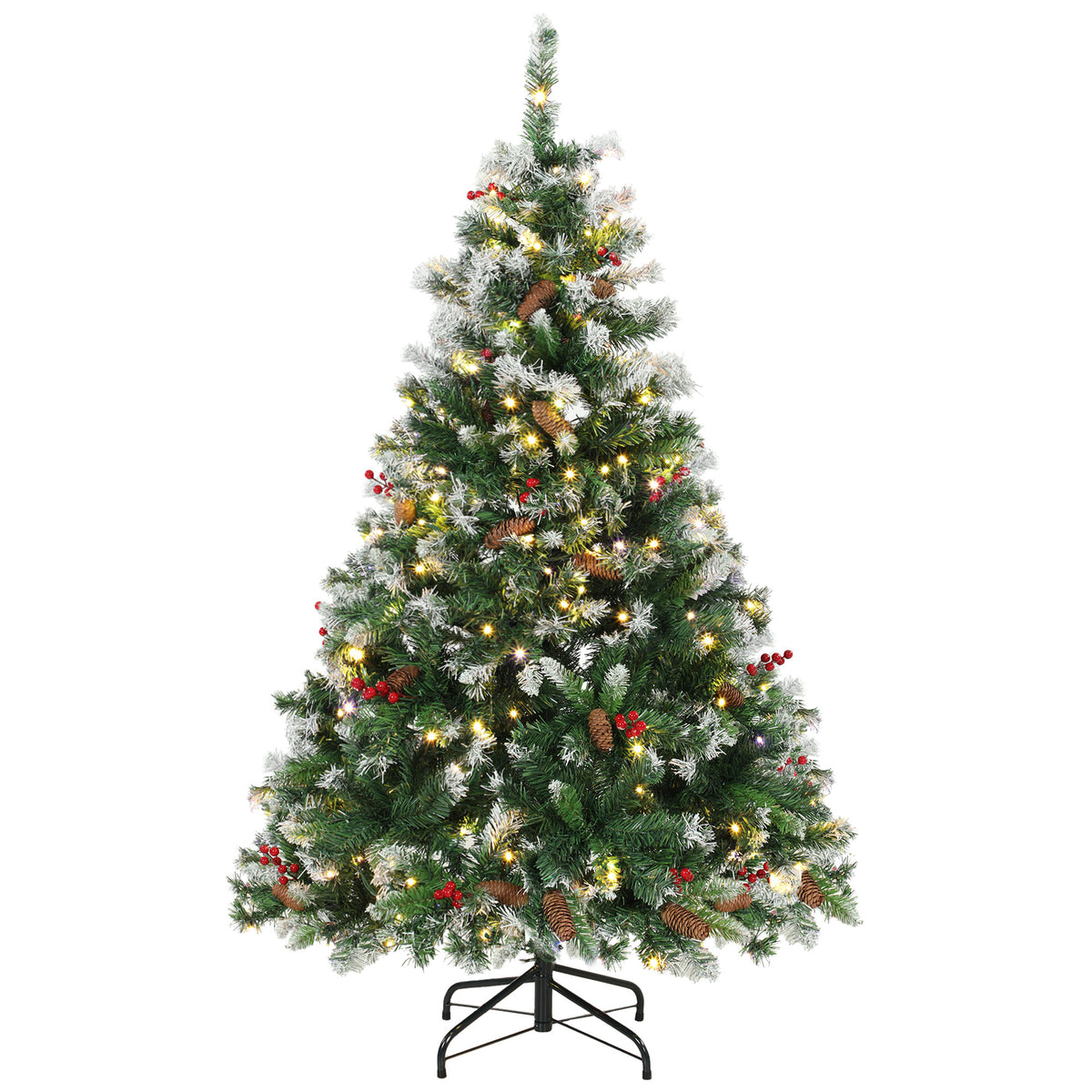 Albero di Natale artificiale luminoso e innevato 150cm, Albero di Natale, Telecomando, 11 modalità di illuminazione, 210 LED, Verde