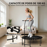 Fitness Trampoline with Elastic Cords, 5-Position Adjustable Handle, 100 kg Capacity, Steel, Ø102x132cm, Black
