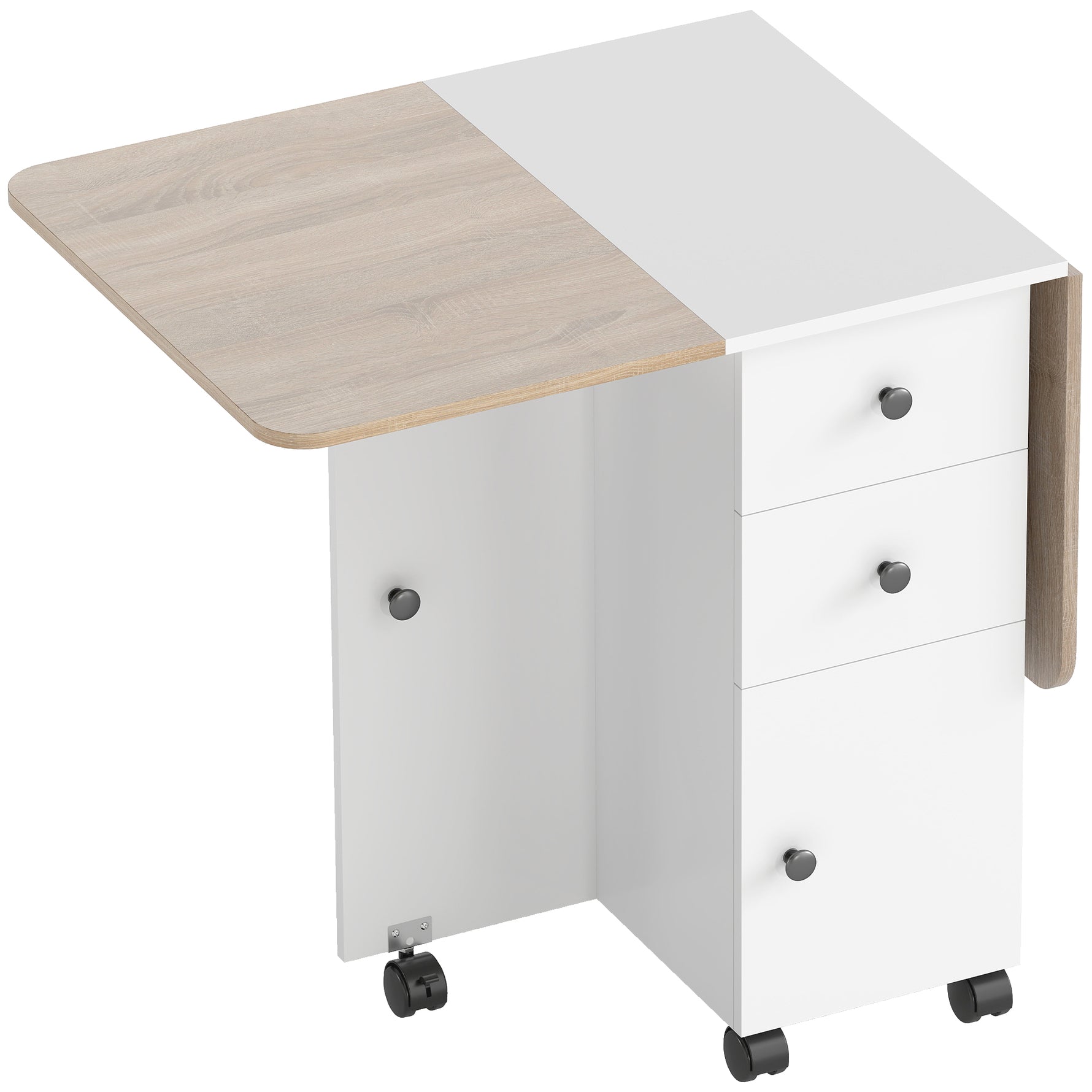 Table de cuisine pliable table à manger pliante 2 plateaux rabattables avec 2 tiroirs 1 placard blanc et chêne