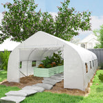 Serra da giardino a tunnel di grandi dimensioni con telo in PE, struttura in acciaio, porta avvolgibile e 12 finestre, 8 x 3 x 2 m, bianca